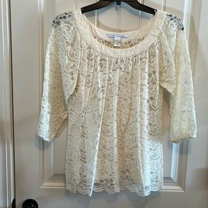 Diane Von Furstenburg size 10 cream lace blouse with under cami EUC